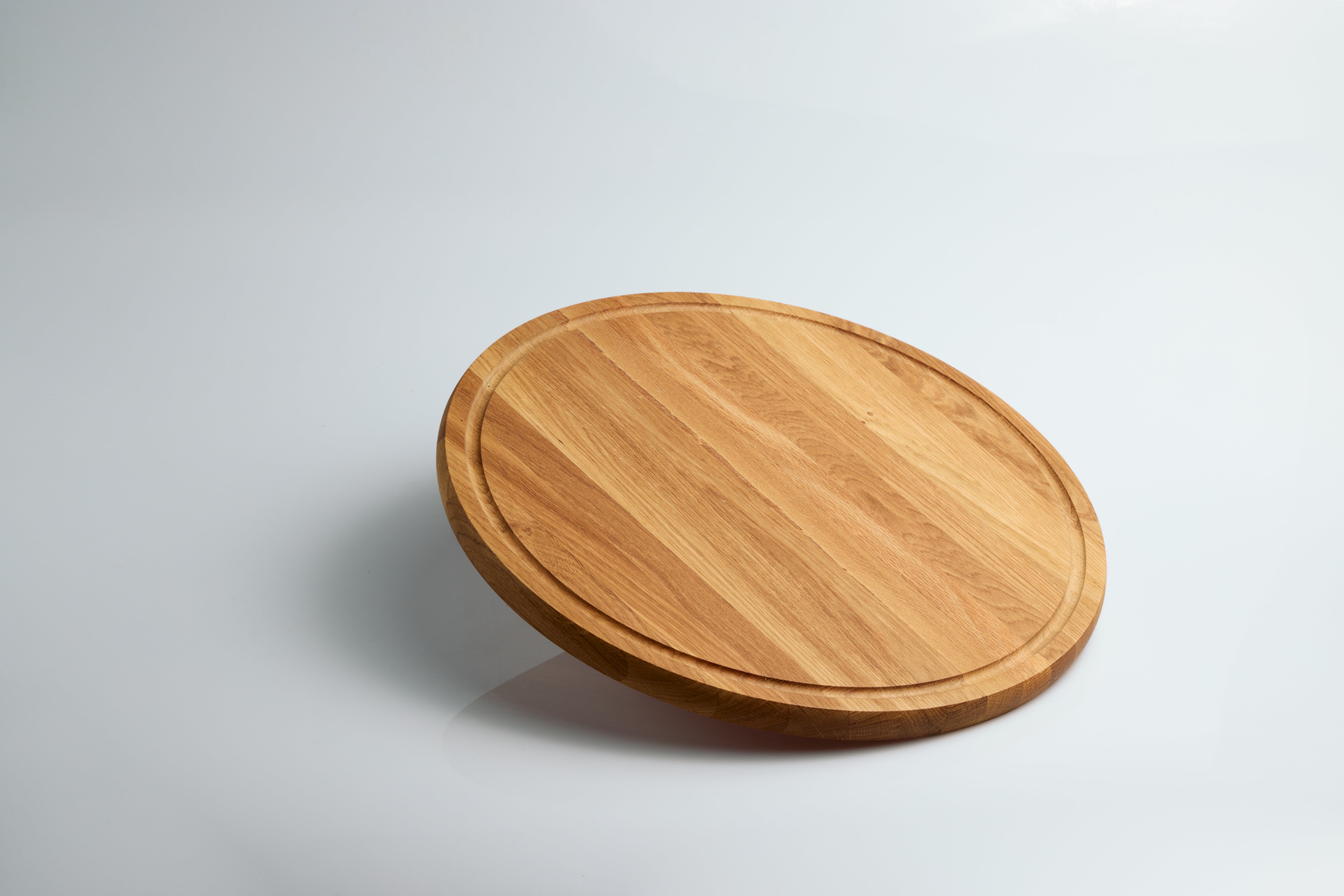 Grote (38cm) Ronde Eikenhouten Snijplank met Sapgeul